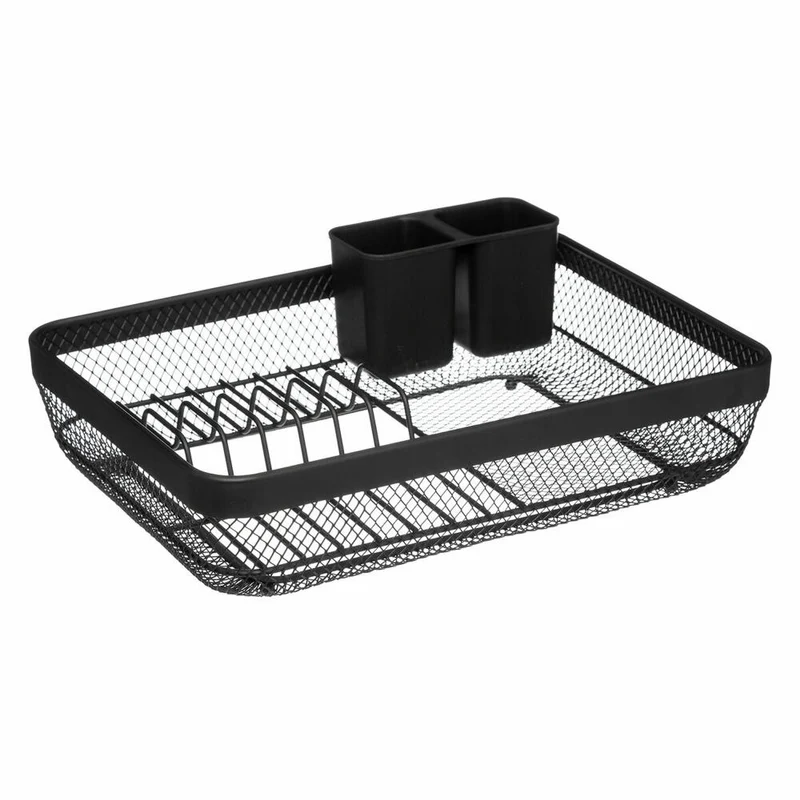 5five Simply Smart Geschirrtrockenständer mit Abtropfmatte Mayaj, Metall, Kunststoff, Schwarz, 43 x 32 cm, 169225