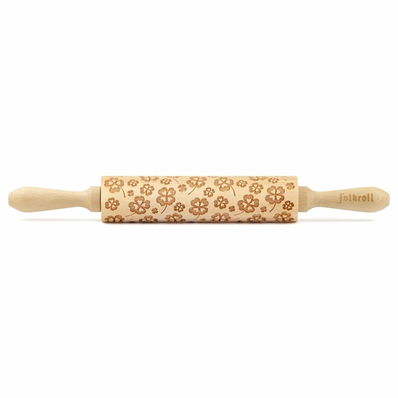 Folkroll Motiv-Teigrolle Kleeblatt, medium, 37 cm, Nudelholz, Prägerolle, Muster, Rolle, Buchenholz, 892790