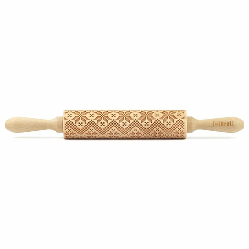 Folkroll Motiv-Teigrolle Skandinavien Muster, medium, 37 cm, Nudelholz, Prägerolle, Muster, Rolle, Buchenholz, 892820
