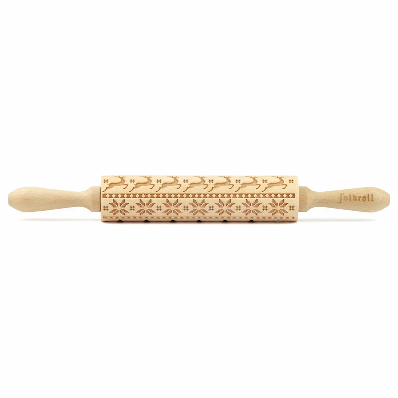 Folkroll Motiv-Teigrolle Skandinavien Weihnacht, medium, 37 cm, Nudelholz, Prägerolle, Muster, Rolle, Buchenholz, 892851