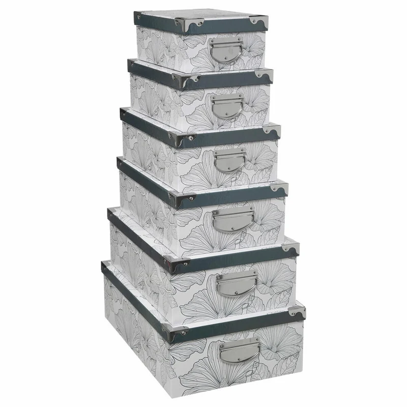 5 Five Simply Smart Aufbewahrungsboxen-Set Delicat 6-tlg., mit Floralmuster, Pappe, Edelstahl, 181201