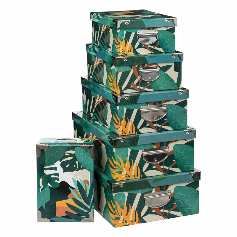5 Five Simply Smart Aufbewahrungsboxen-Set Tropical 6-tlg., mit Tropenmuster, Pappe, Edelstahl, 193444