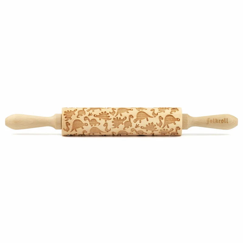 Folkroll Motiv-Teigrolle Dinosaurier, medium, 37 cm, Nudelholz, Prägerolle, Muster, Rolle, Buchenholz, 892899