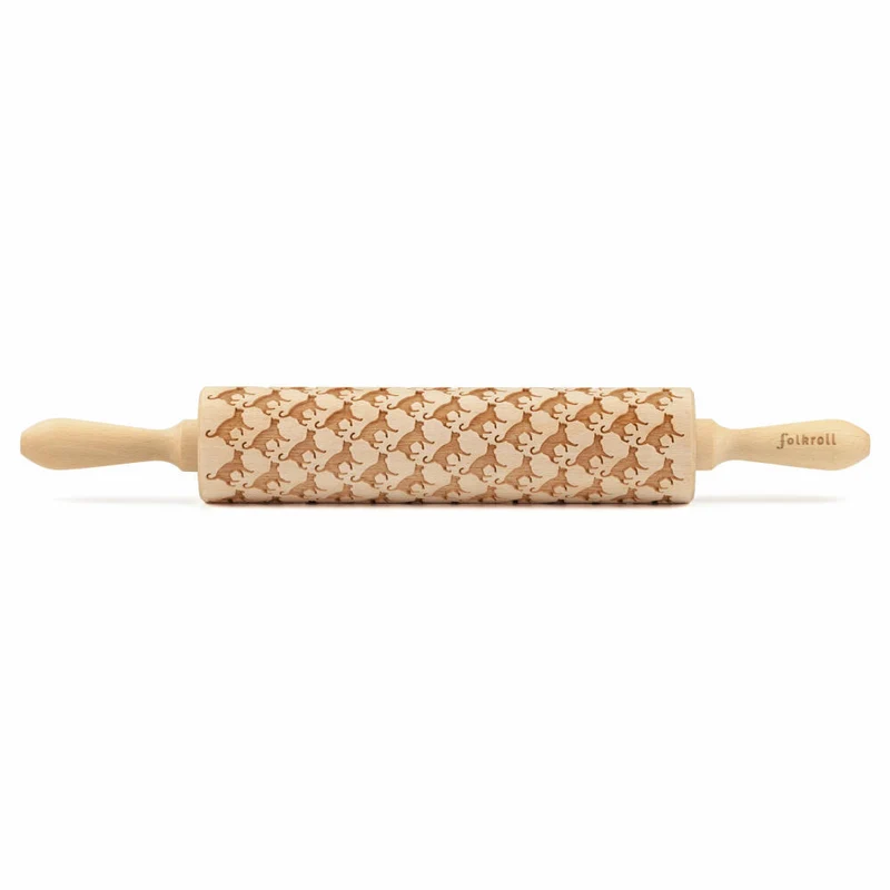 Folkroll Motiv-Teigrolle Stubentiger, groß, 43 cm, Nudelholz, Prägerolle, Muster, Rolle, Buchenholz, 892929
