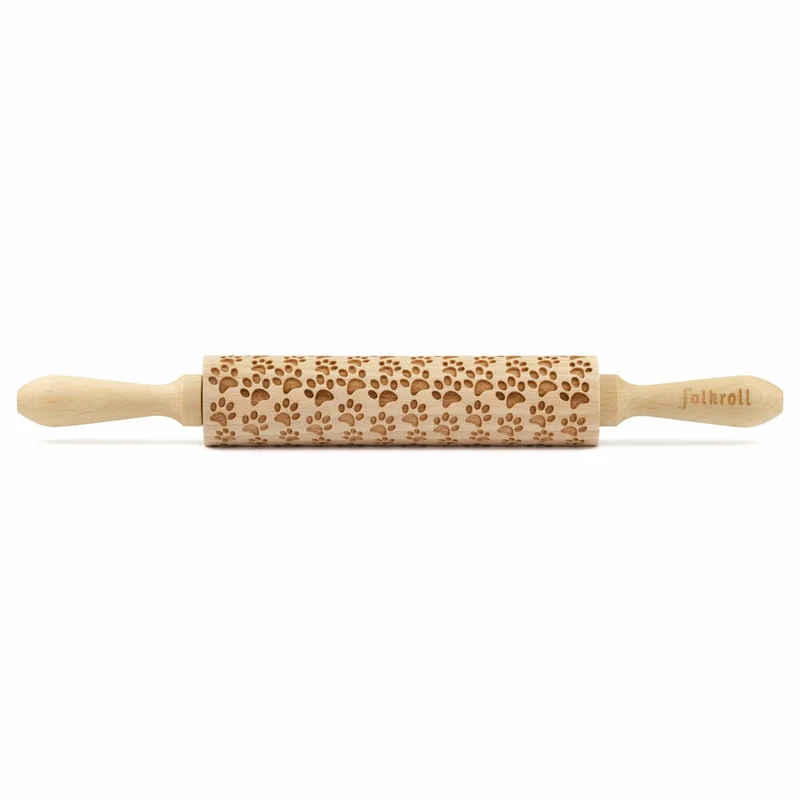Folkroll Motiv-Teigrolle Hundepfoten, medium, 37 cm, Nudelholz, Prägerolle, Muster, Rolle, Buchenholz, 892936