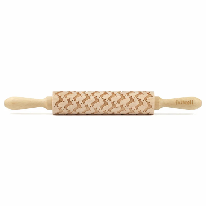 Folkroll Motiv-Teigrolle Dackel, medium, 37 cm, Nudelholz, Prägerolle, Muster, Rolle, Buchenholz, 892943