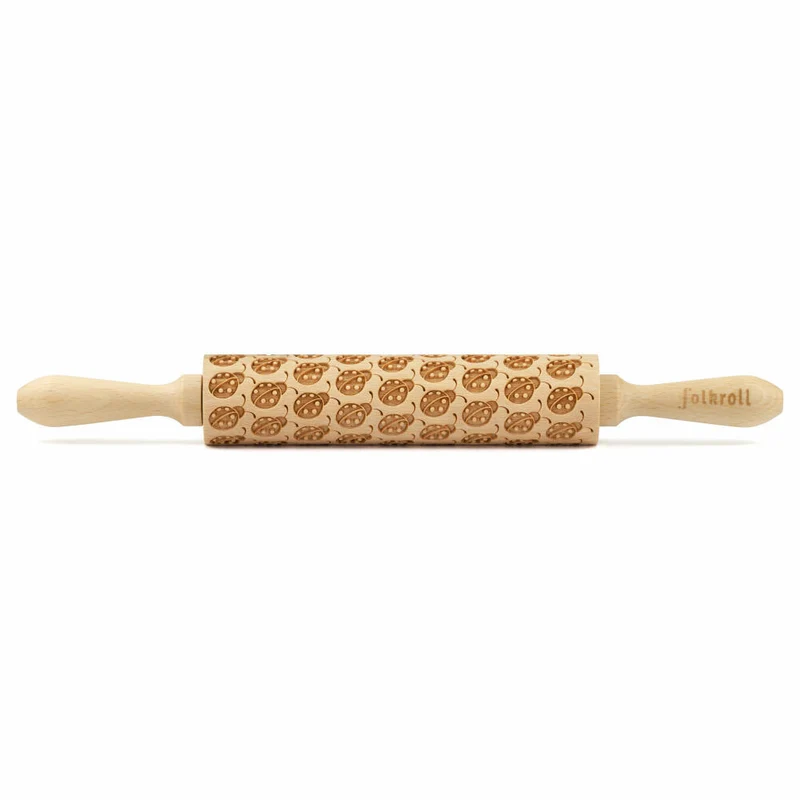 Folkroll Motiv-Teigrolle Marienkäfer, medium, 37 cm, Nudelholz, Prägerolle, Muster, Rolle, Buchenholz, 892981