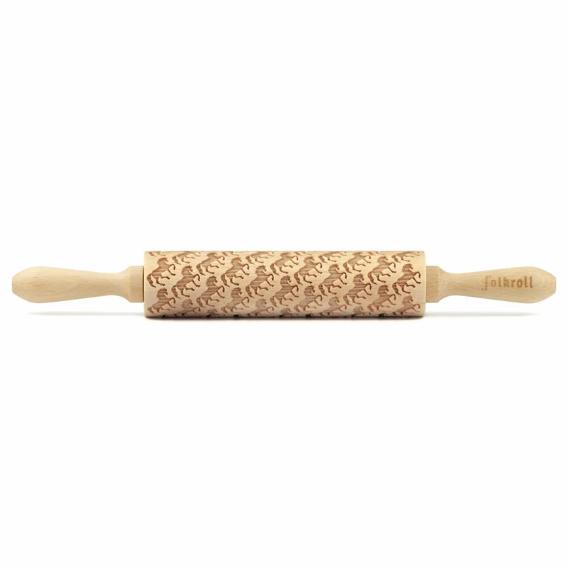 Folkroll Motiv-Teigrolle Pferde, medium, 37 cm, Nudelholz, Prägerolle, Muster, Rolle, Buchenholz, 892998