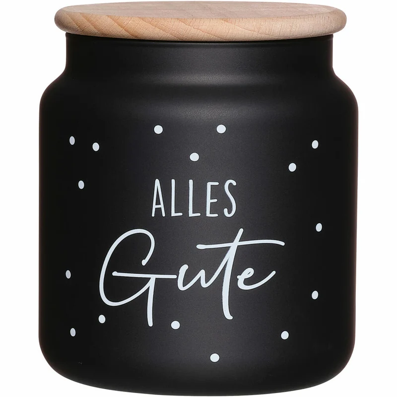 Ritzenhoff & Breker Dose Svart Alles Gute, Vorratsdose, Aufbewahrungsdose, Glas / Holz, Schwarz, 1.1 L, 817522