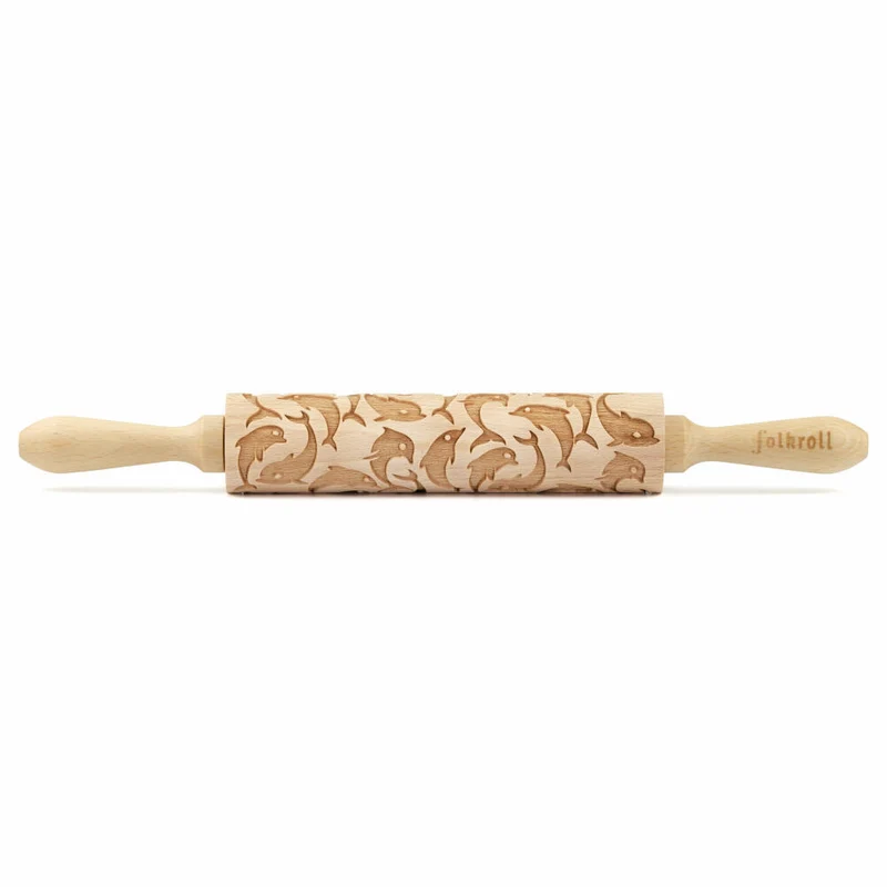 Folkroll Motiv-Teigrolle Delfin, medium, 37 cm, Nudelholz, Prägerolle, Muster, Rolle, Buchenholz, 893032