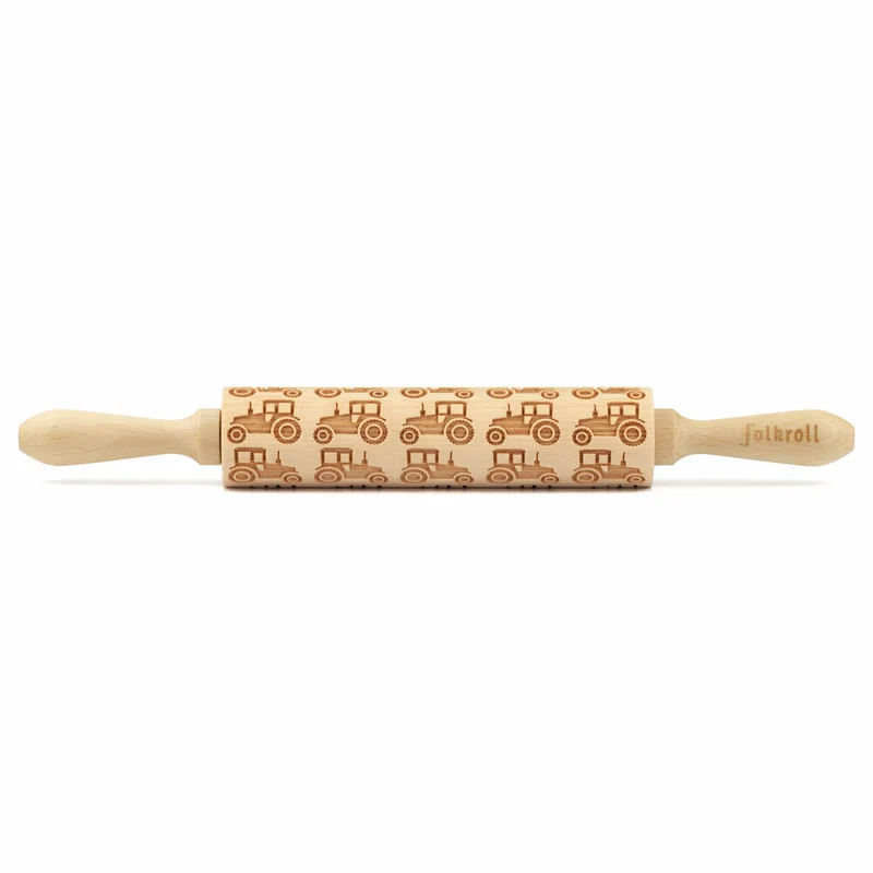 Folkroll Motiv-Teigrolle Traktor, medium, 37 cm, Nudelholz, Prägerolle, Muster, Rolle, Buchenholz, 893063