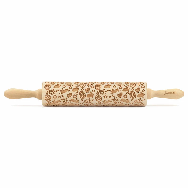 Folkroll Motiv-Teigrolle Ostermix, groß, 43 cm, Nudelholz, Prägerolle, Muster, Rolle, Buchenholz, 893087