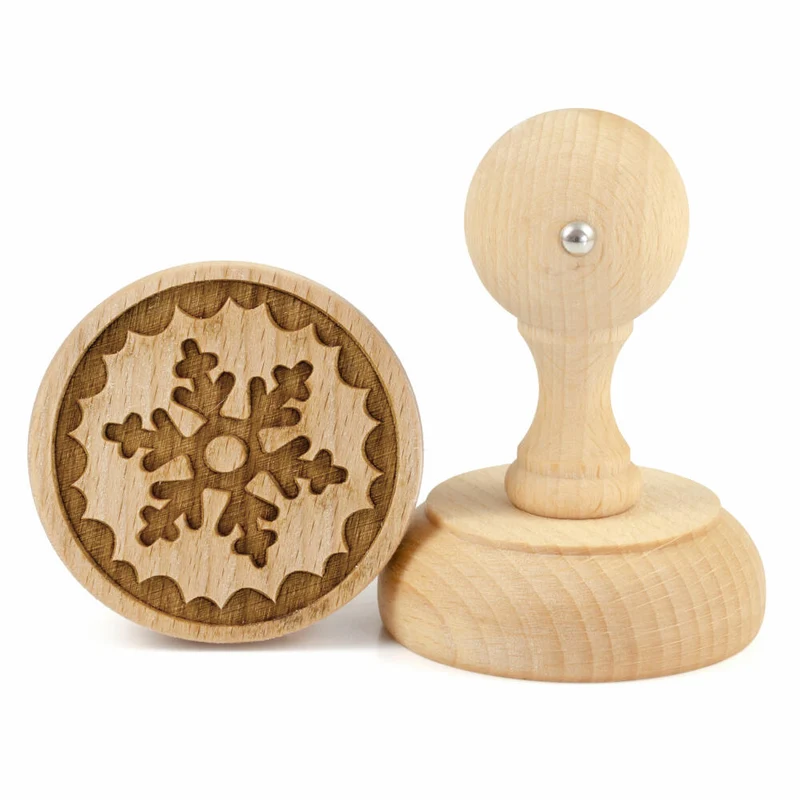 Folkroll Motiv-Keksstempel Schneeflocke, Ø 60 mm, Cookiestempel, Backstempel, Keks, Stempel, Buchenholz, 231228