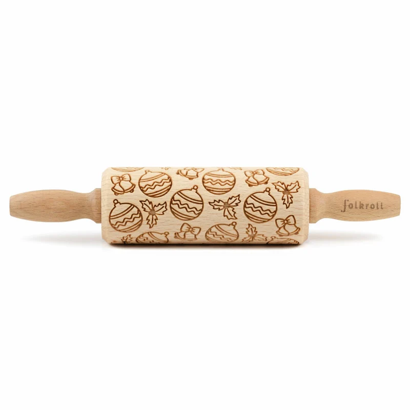 Folkroll Motiv-Teigrolle Christbaumkugeln, junior, 23 cm, Nudelholz, Prägerolle, Muster, Rolle, Buchenholz, 230948
