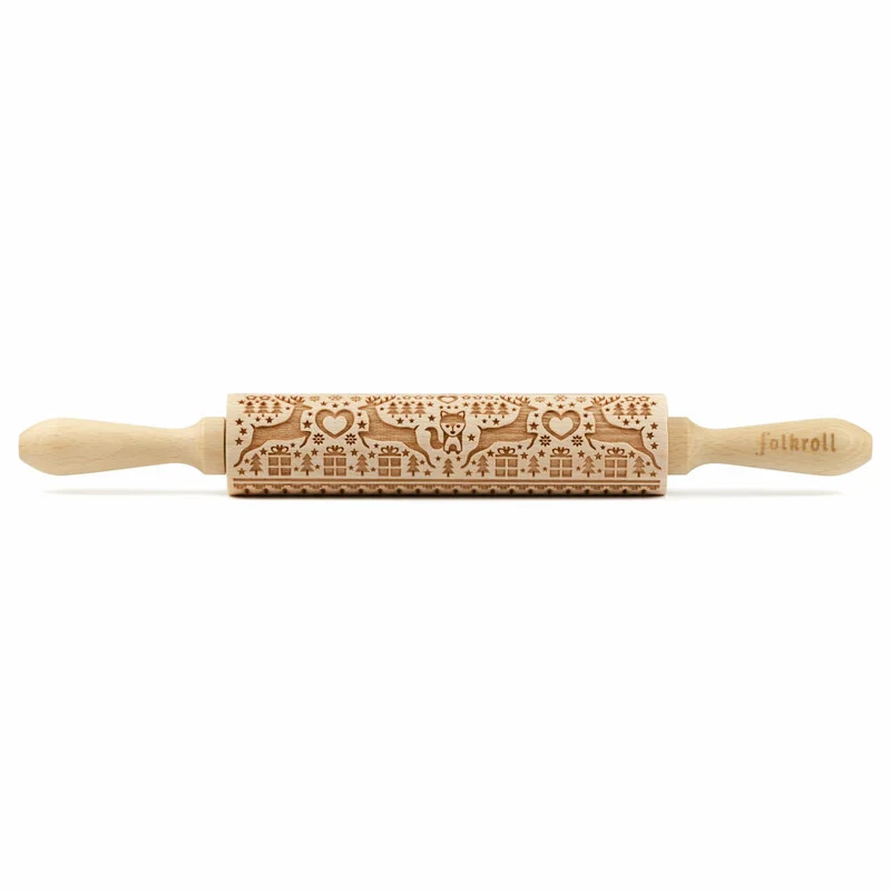 Folkroll Motiv-Teigrolle Polare Weihnacht, medium, 37 cm, Nudelholz, Prägerolle, Muster, Rolle, Buchenholz, 230979