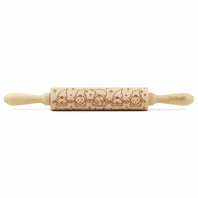Folkroll Motiv-Teigrolle Wichtel, medium, 37 cm, Nudelholz, Prägerolle, Muster, Rolle, Buchenholz, 231013