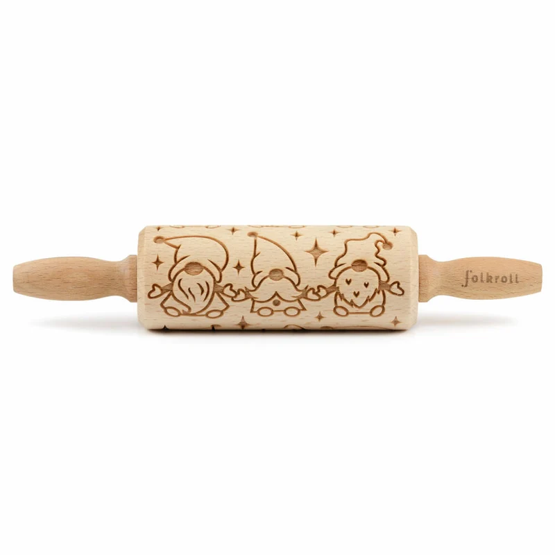 Folkroll Motiv-Teigrolle Wichtel, junior, 23 cm, Nudelholz, Prägerolle, Muster, Rolle, Buchenholz, 231020