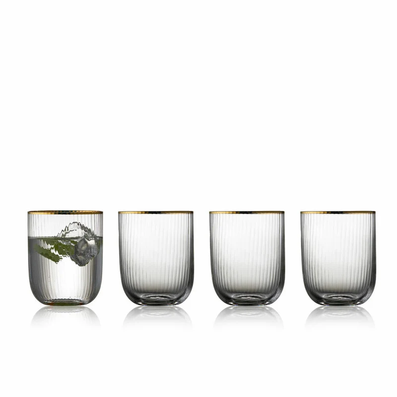 Lyngby Glas Tumbler Palermo Gold 4er Set, Glas mit Goldkante, Klar, 350 ml, 12050