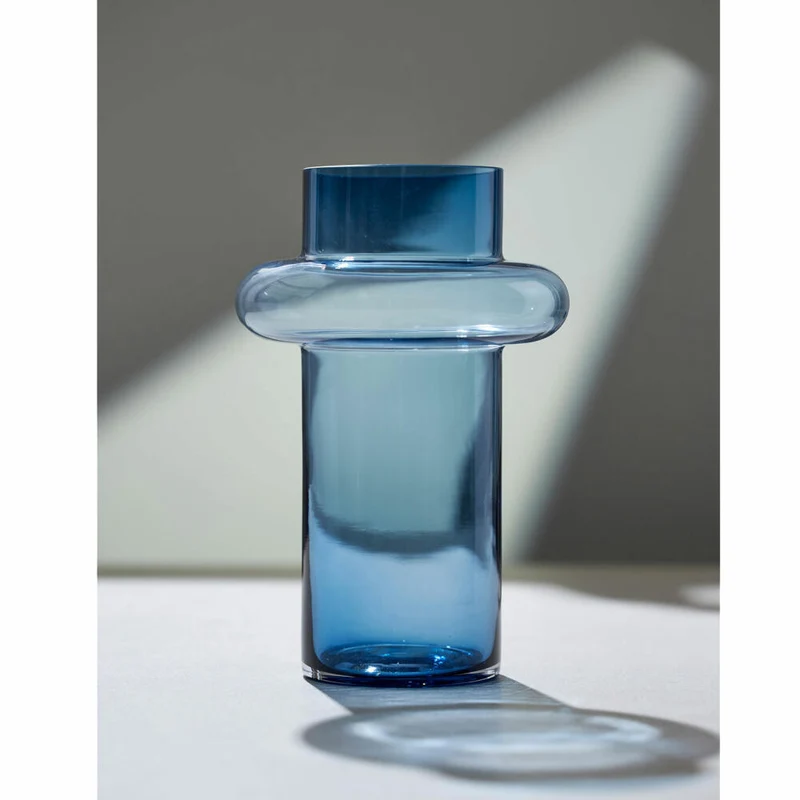 Lyngby Glas Vase Tube, längliche Dekovase, Blumenvase, Glas, Dark Blue, 30 cm, 23553