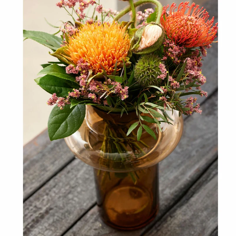 Lyngby Glas Vase Tube, längliche Dekovase, Blumenvase, Glas, Amber, 20 cm, 23556