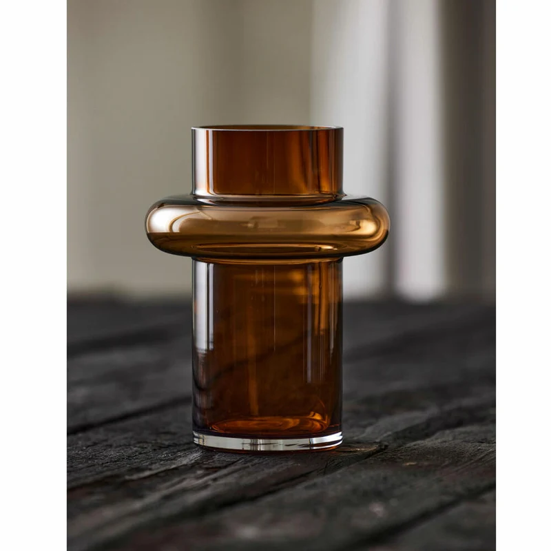 Lyngby Glas Vase Tube, längliche Dekovase, Blumenvase, Glas, Amber, 20 cm, 23556