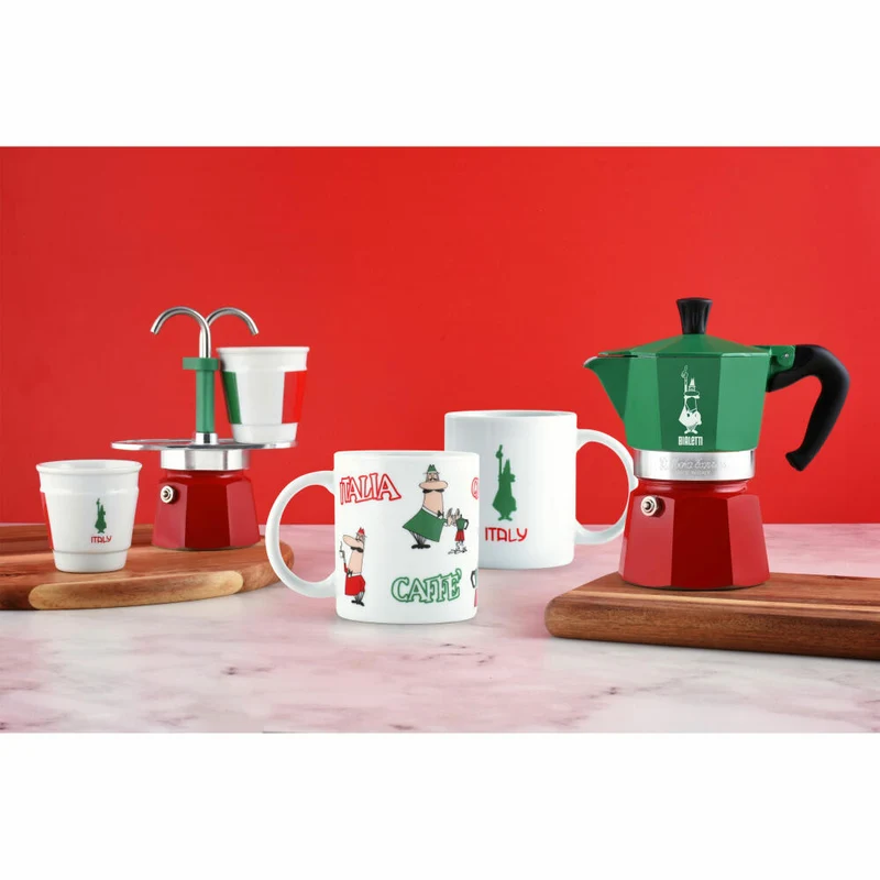 Bialetti Espressokocher Moka Express Tricolore Italia für 6 Tassen, Espresso, Espressokanne, Kaffeebereiter, Aluminium, Bunt, 270 ml, 5323