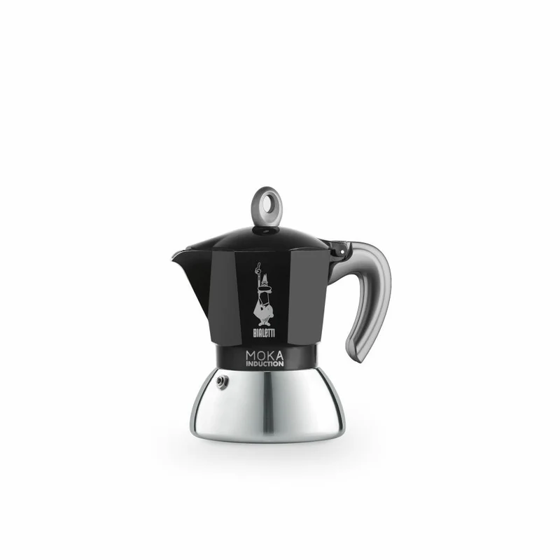 Bialetti Espressokocher New Moka Induction für 2 Tassen, Espresso, Espressokanne, Induktion, Edelstahl, Schwarz, 90 ml, 6932