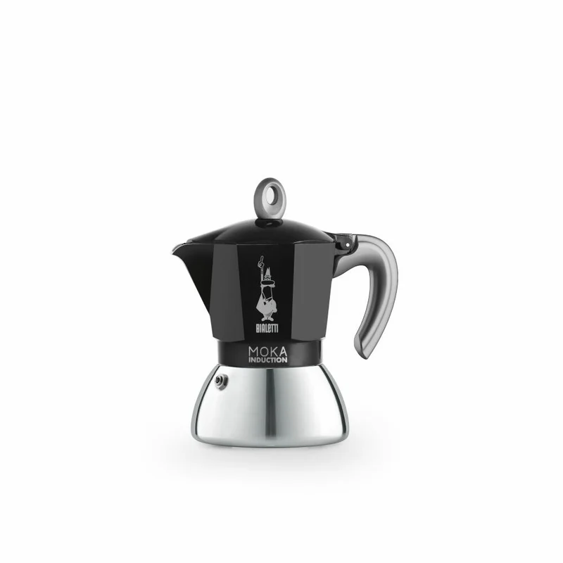 Bialetti Espressokocher New Moka Induction für 4 Tassen, Espresso, Espressokanne, Induktion, Edelstahl, Schwarz, 150 ml, 6934