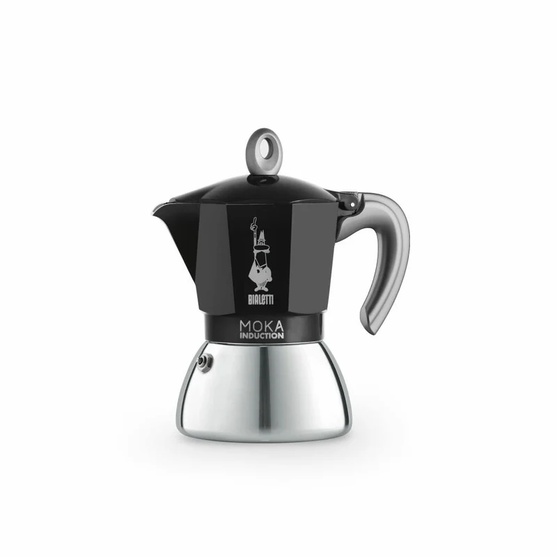 Bialetti Espressokocher New Moka Induction für 6 Tassen, Espresso, Espressokanne, Induktion, Edelstahl, Schwarz, 280 ml, 6936