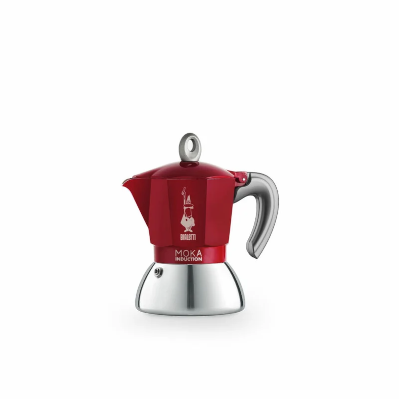 Bialetti Espressokocher New Moka Induction für 2 Tassen, Espresso, Espressokanne, Induktion, Edelstahl, Rot, 90 ml, 6942