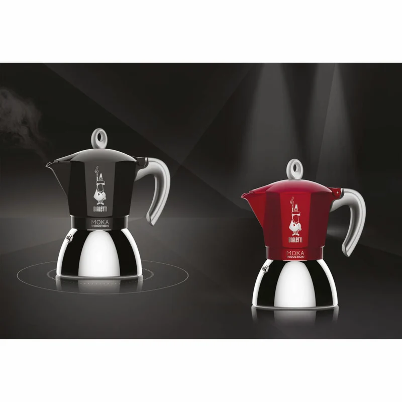 Bialetti Espressokocher New Moka Induction für 4 Tassen, Espresso, Espressokanne, Induktion, Edelstahl, Rot, 150 ml, 6944