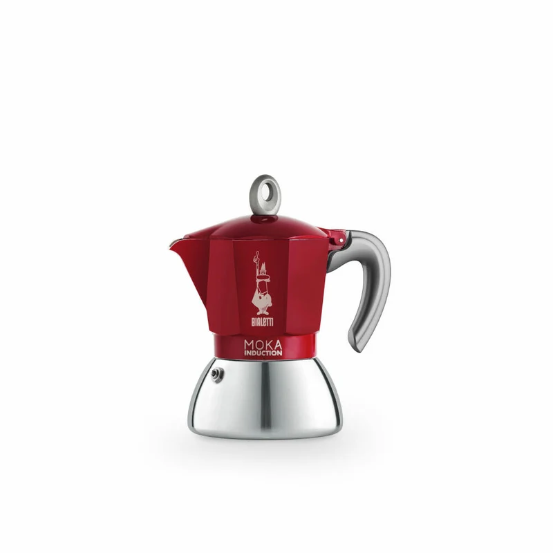 Bialetti Espressokocher New Moka Induction für 4 Tassen, Espresso, Espressokanne, Induktion, Edelstahl, Rot, 150 ml, 6944