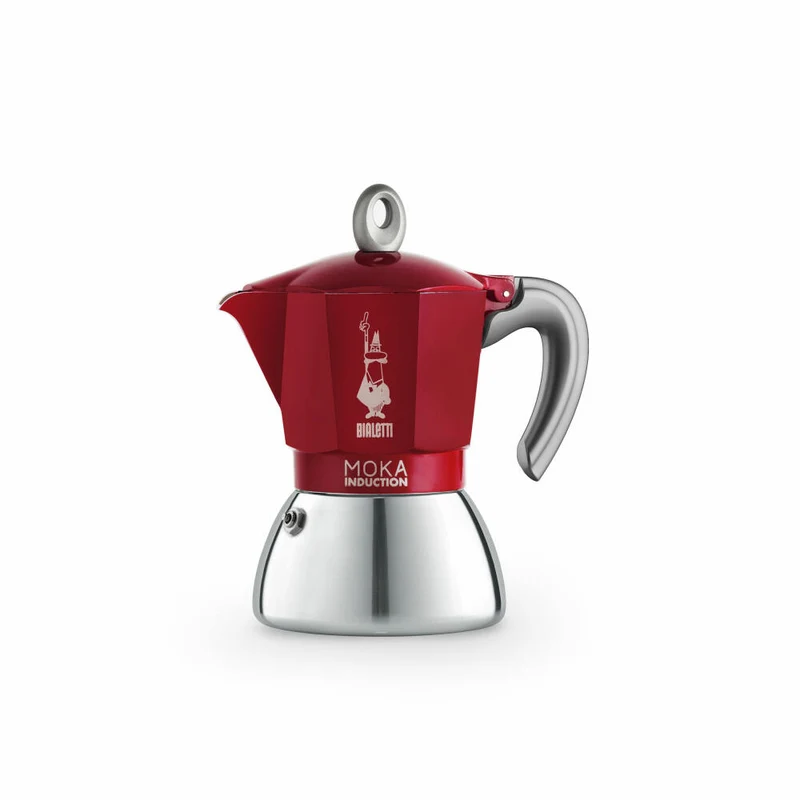 Bialetti Espressokocher New Moka Induction für 6 Tassen, Espresso, Espressokanne, Induktion, Edelstahl, Rot, 280 ml, 6946