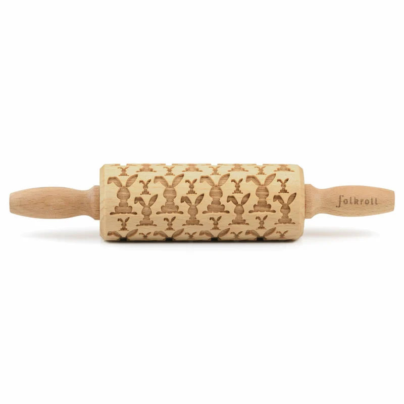 Folkroll Teigrolle Osterhasen, junior, 23 cm, Nudelholz, Prägerolle, Muster, Motiv, Rolle, Buchenholz, 331637