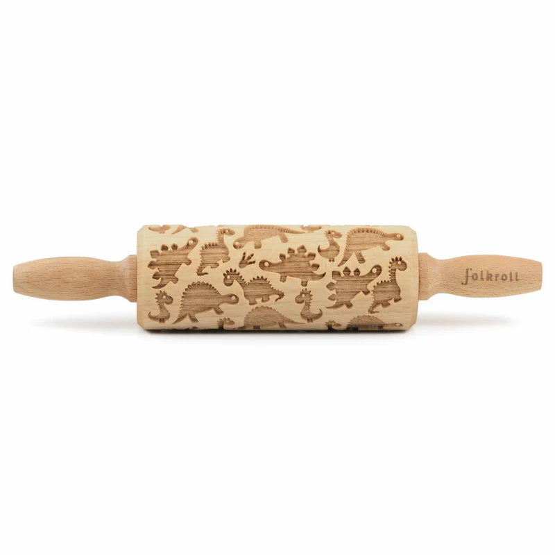 Folkroll Teigrolle Dinosaurier, junior, 23 cm, Nudelholz, Prägerolle, Muster, Motiv, Rolle, Buchenholz, 331675