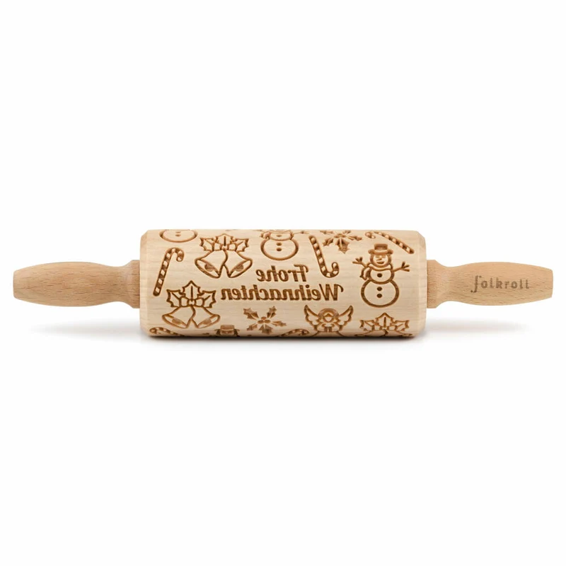 Folkroll Teigrolle Frohe Weihnachten, junior, 23 cm, Nudelholz, Prägerolle, Muster, Motiv, Rolle, Buchenholz, 334942