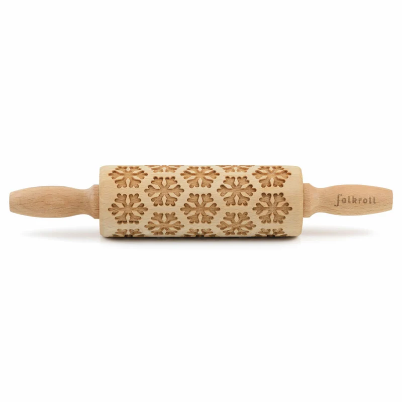 Folkroll Teigrolle Schneeflocken, junior, 23 cm, Nudelholz, Prägerolle, Muster, Motiv, Rolle, Buchenholz, 330517