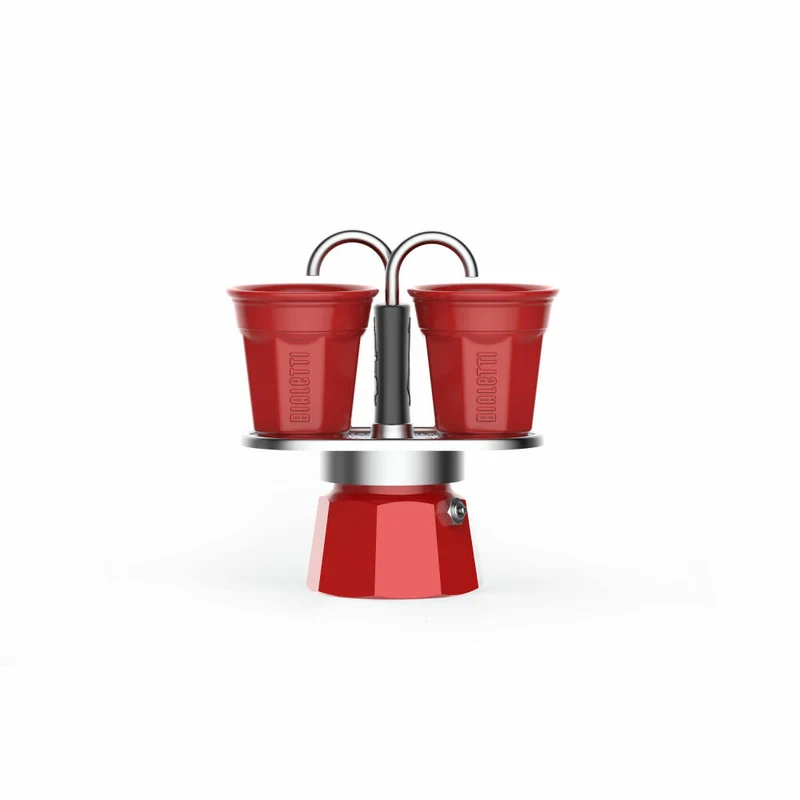 Bialetti Espressokocher-Set Mini 3-tlg. Express für 2 Tassen, Espresso, Espressokanne, Kaffeebereiter, Rot, 90 ml, 7303