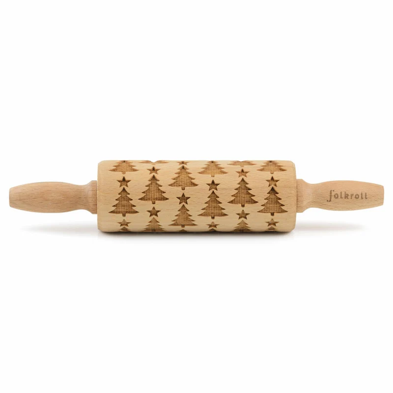 Folkroll Teigrolle Christbaum, junior, 23 cm, Nudelholz, Prägerolle, Muster, Motiv, Rolle, Buchenholz, 330500