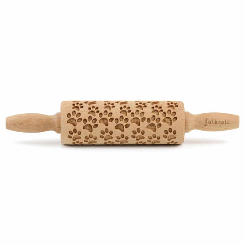 Folkroll Teigrolle Hundepfoten, junior, 23 cm, Nudelholz, Prägerolle, Muster, Motiv, Rolle, Buchenholz, 330548