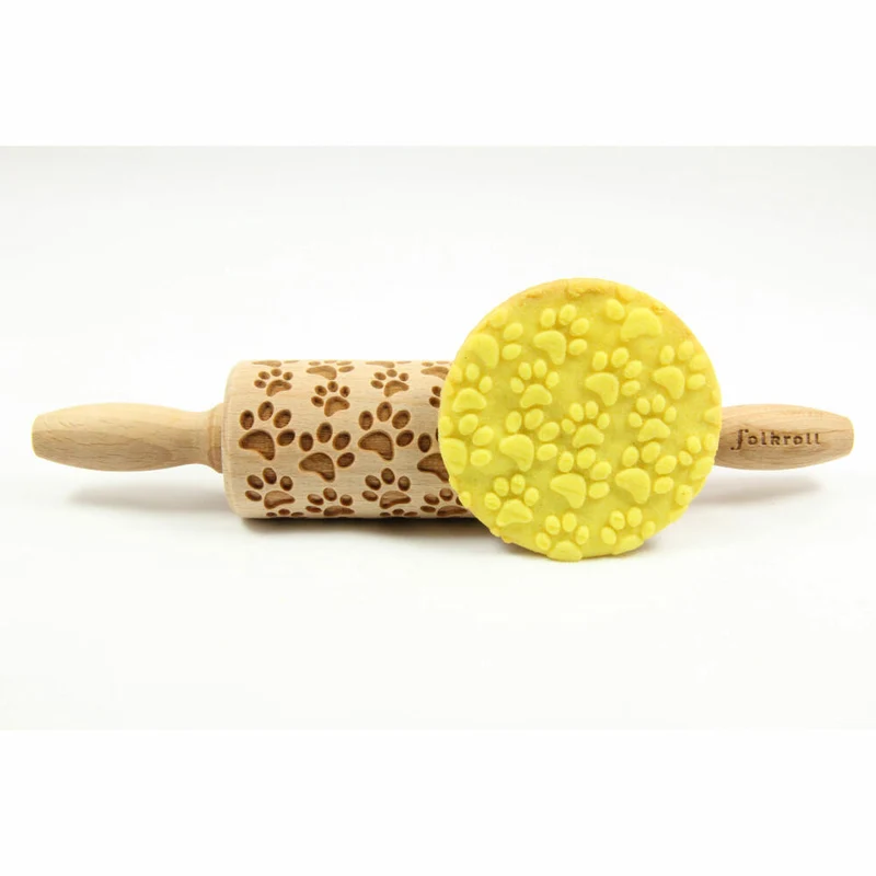 Folkroll Teigrolle Hundepfoten, junior, 23 cm, Nudelholz, Prägerolle, Muster, Motiv, Rolle, Buchenholz, 330548