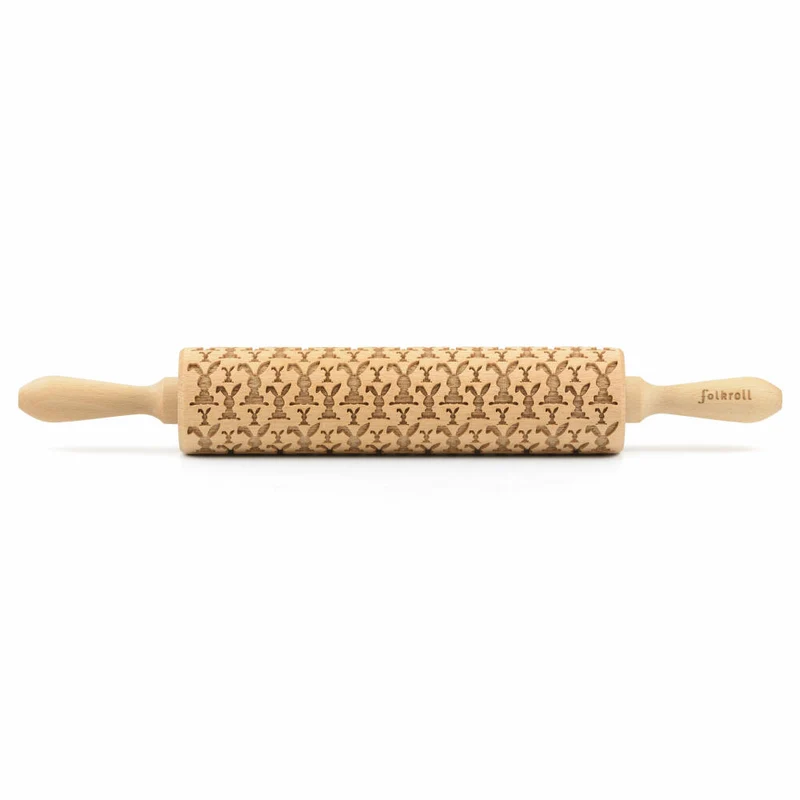 Folkroll Teigrolle Osterhasen, groß, 43 cm, Nudelholz, Prägerolle, Muster, Motiv, Rolle, Buchenholz, 331408