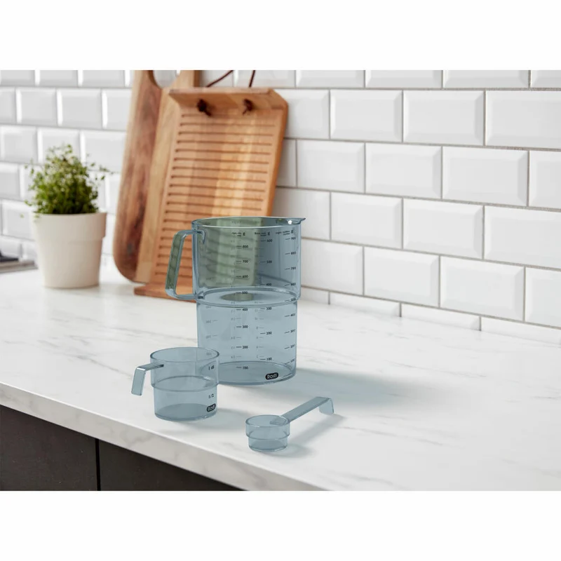 Rosti Mess-Set Mensura 3-tlg., 2 Messbecher, Messlöffel, SAN-Kunststoff, Dusty Blue, 25893