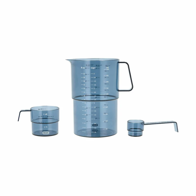 Rosti Mess-Set Mensura 3-tlg., 2 Messbecher, Messlöffel, SAN-Kunststoff, Dusty Blue, 25893