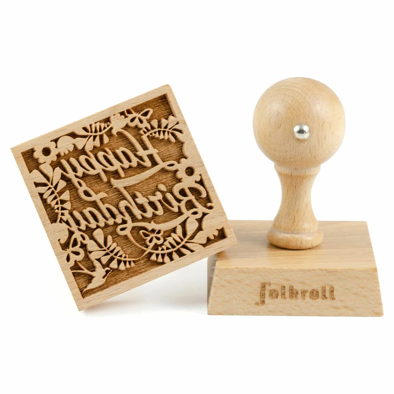 Folkroll Keksstempel Happy Birthday, 55x55 mm, Cookiestempel, Backstempel, Keks, Stempel, Motiv, Buchenholz, 334850