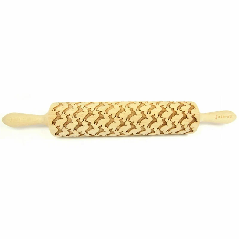 Folkroll Teigrolle Dackel Sonderedition, groß, 43 cm, Nudelholz, Prägerolle, Muster, Motiv, Rolle, Buchenholz, 335321