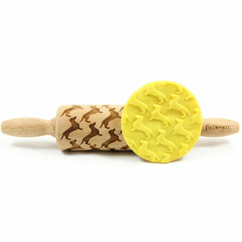 Folkroll Teigrolle Dackel Sonderedition, junior, 23 cm, Nudelholz, Prägerolle, Muster, Motiv, Rolle, Buchenholz, 335338