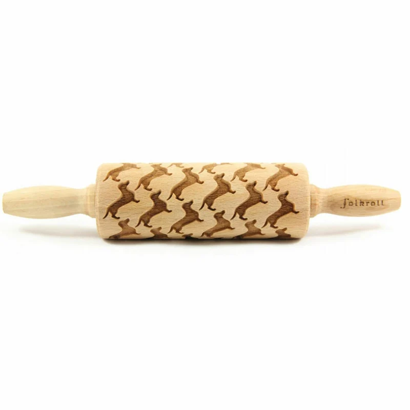 Folkroll Teigrolle Dackel Sonderedition, junior, 23 cm, Nudelholz, Prägerolle, Muster, Motiv, Rolle, Buchenholz, 335338