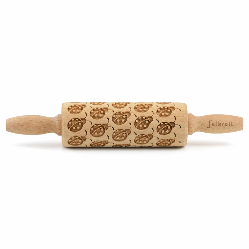 Folkroll Teigrolle Marienkäfer, junior, 23 cm, Nudelholz, Prägerolle, Muster, Motiv, Rolle, Buchenholz, 330586