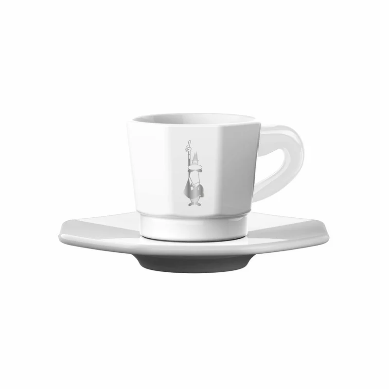 Bialetti achteckige Espressotassen 4er Set mit Unterteller, Espressobecher, Espresso, Porzellan, Weiß, RTATZ402